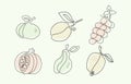 A set of fruits drawn by one line.